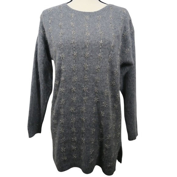 Vintage Sweater Womens Lambswool Angora Holiday Christmas Snowflake Tunic Size S - Picture 1 of 13